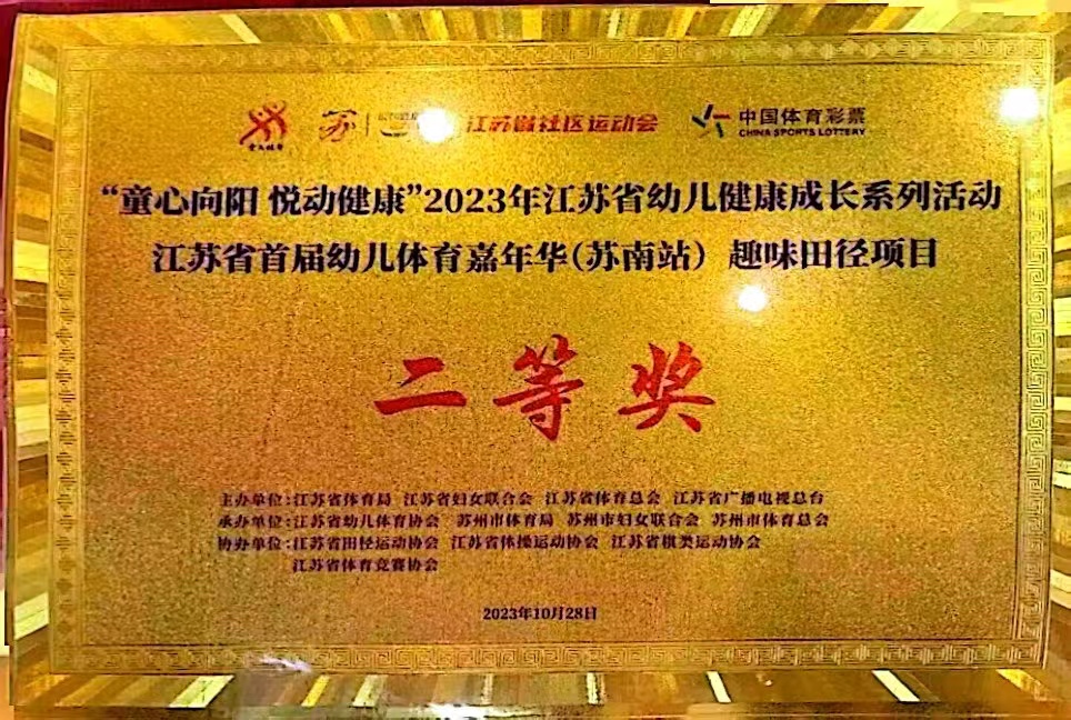 江苏省幼儿园体育嘉年华趣味田径二等奖